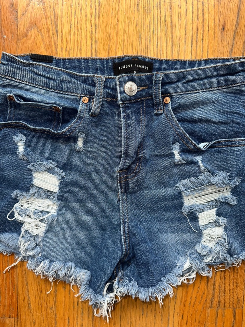 Almost Famous Women's Distressed Denim Shorts - Blue - Picture 4 of 8